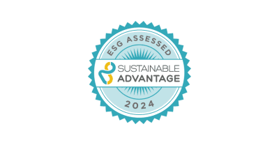 A blue circular logo highlighting our status as an ESG Assessed company and highlights our commitment to embedding ESG across the OneTouch Health Group